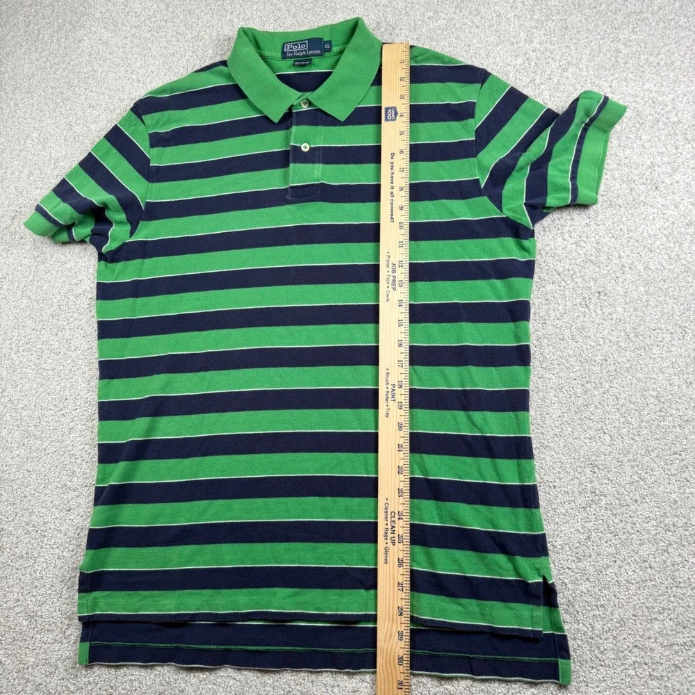 Polo Ralph Lauren Polo Shirt Men XL Green Navy Blue Striped Short Sleeve Pony